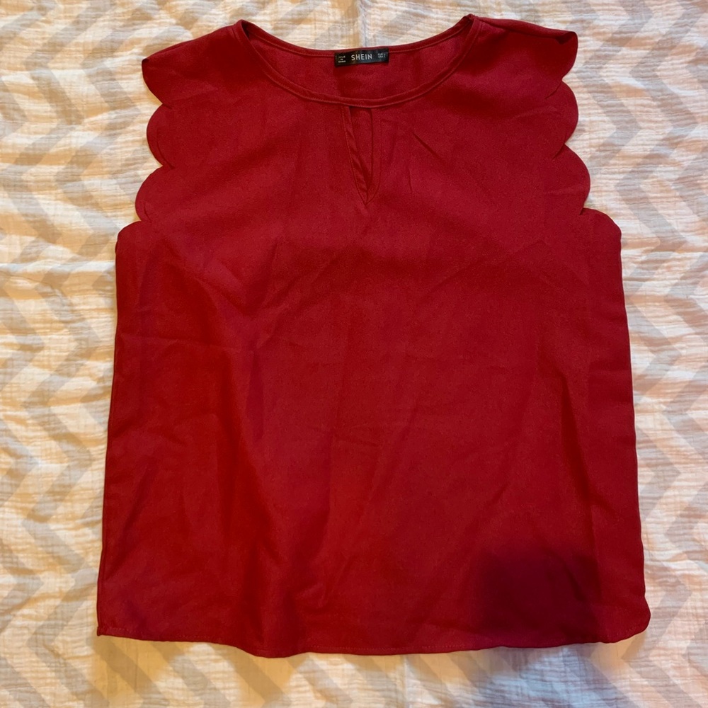 SHEIN burgundy tshirt blouse. With front peep hole